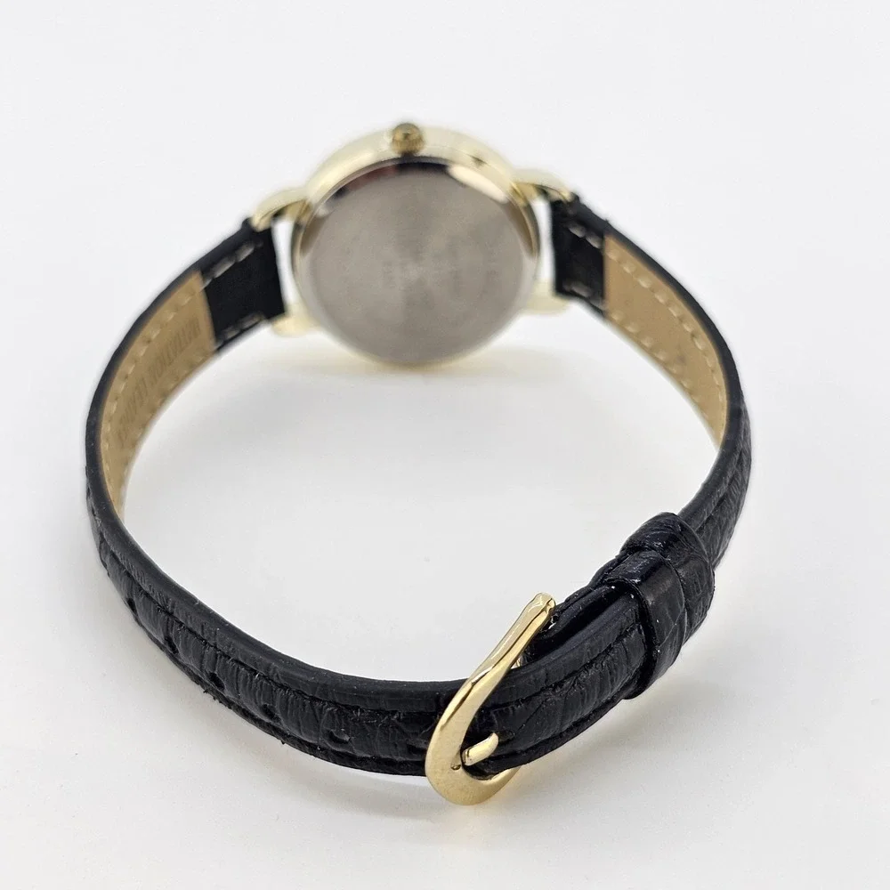 Women's Watch 28MM Cream Dial Black Faux Leather Bands NEW Battery